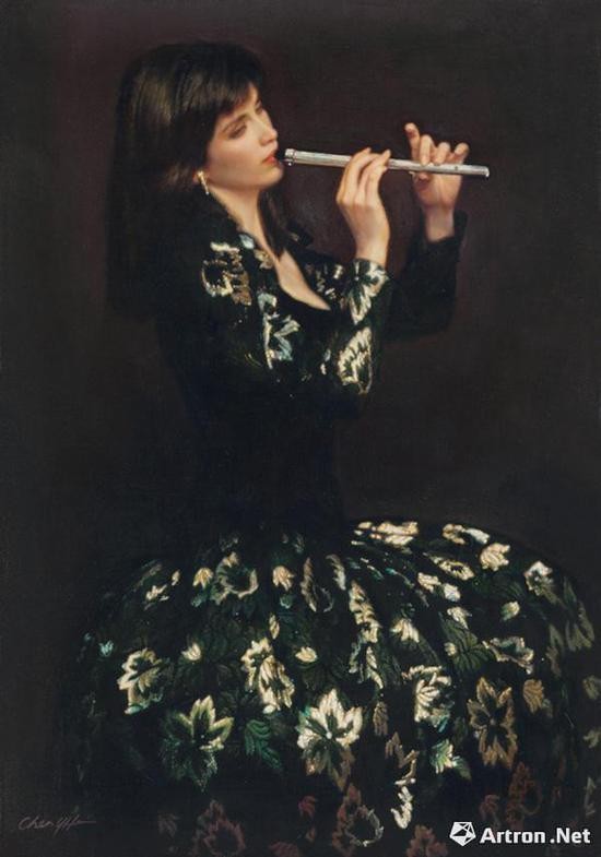 　　陈逸飞 &nbsp;吹箫 布面 油画 107×76.5cm 1988年作 成交价：710.5万元