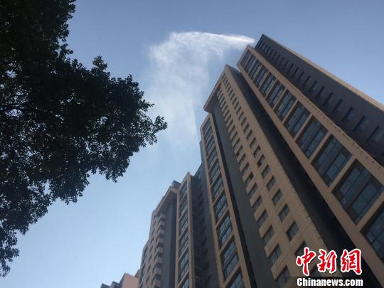 喷洒可以将漂浮在高空的粉尘颗粒吸附、沉降,达到消除污染物的效果。 杜萍 摄